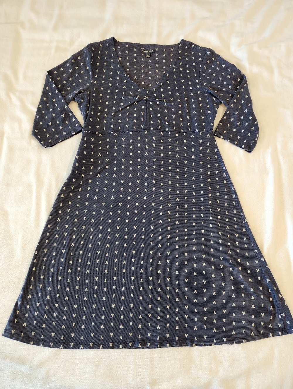 Toad & Co Rosalinda Dress Size L Teal Blue Organic Cotton Tencel 3/4 Sleeve